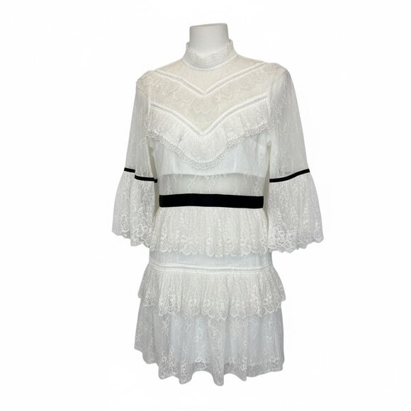 Self-Portrait White Fine Lace Mini Dress NWOT - Size XS - Picture 8 of 9
